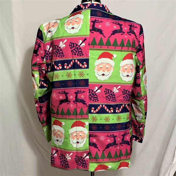 Ugly Christmas Blazer Sport Coat Jacket Santa Reindeer Matching Tie Pink M - Picture 2 of 4